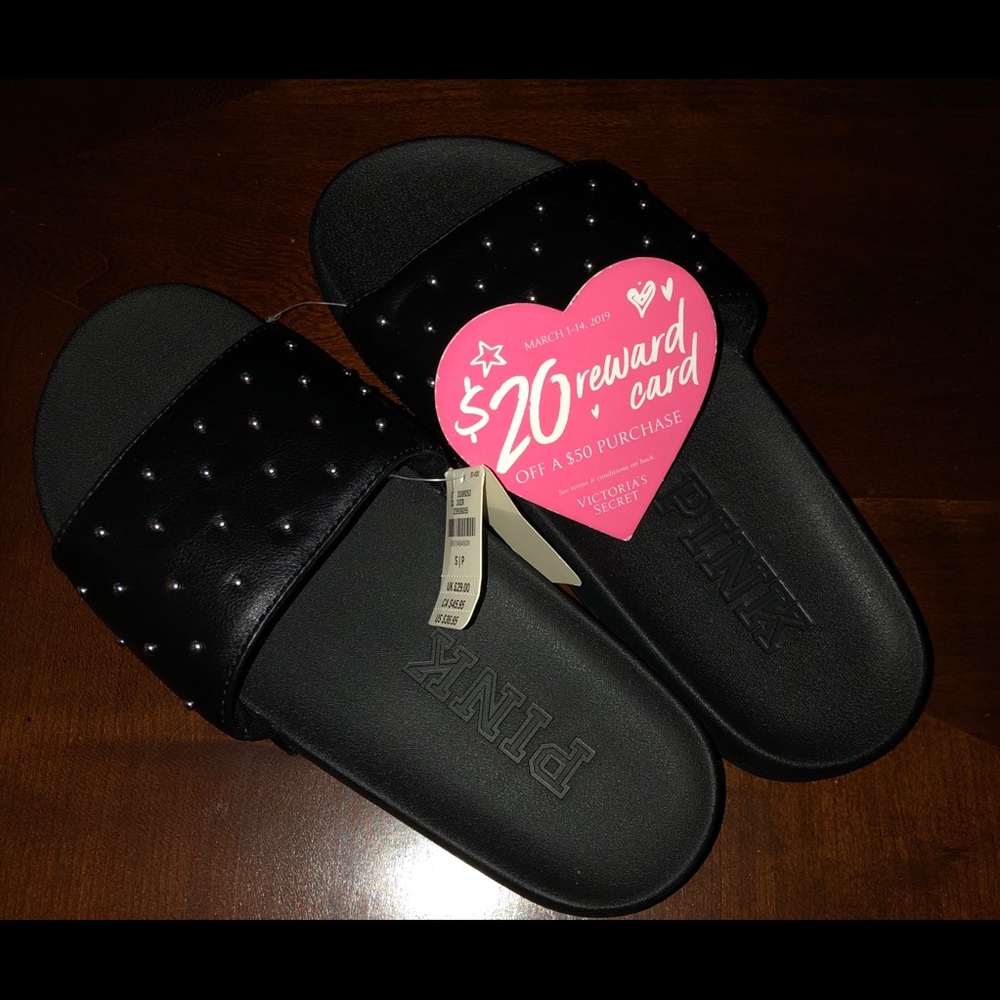 NWT VSPink Studded Slides,Size-Small(about 9 3/4”)